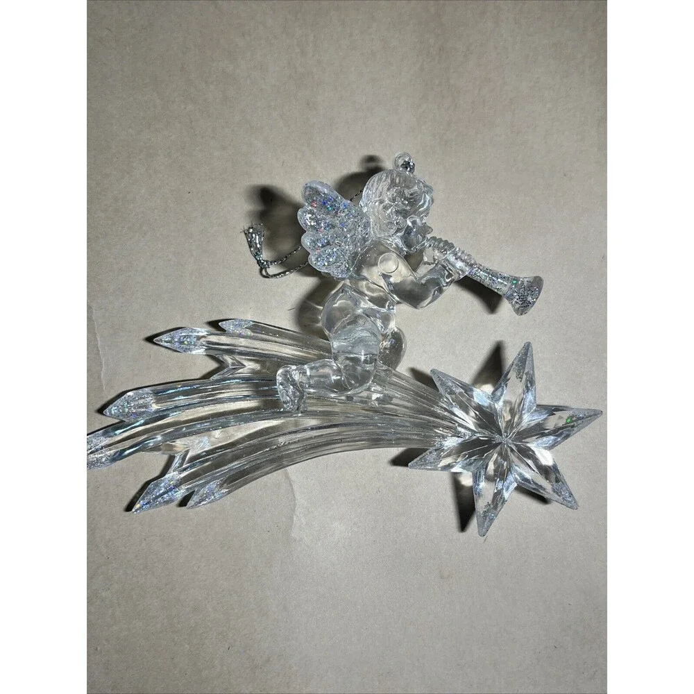 VTG Lot Of 5 Crystal Acrylic Angle Cherub Horse W/ Instrument Christmas Ornament